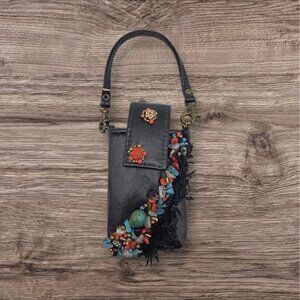 Vintage MARY FRANCES Purse Beaded Embellished Floral Leather Small Crossbody Bag